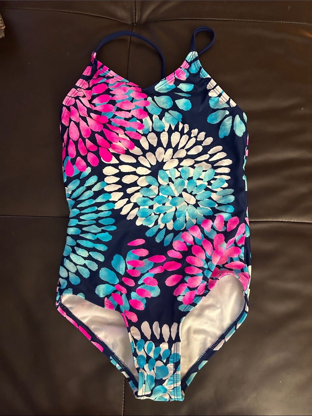 Kanu Surf Navy One-Piece Swimsuit with Pink, Aqua & White Floral Print 8